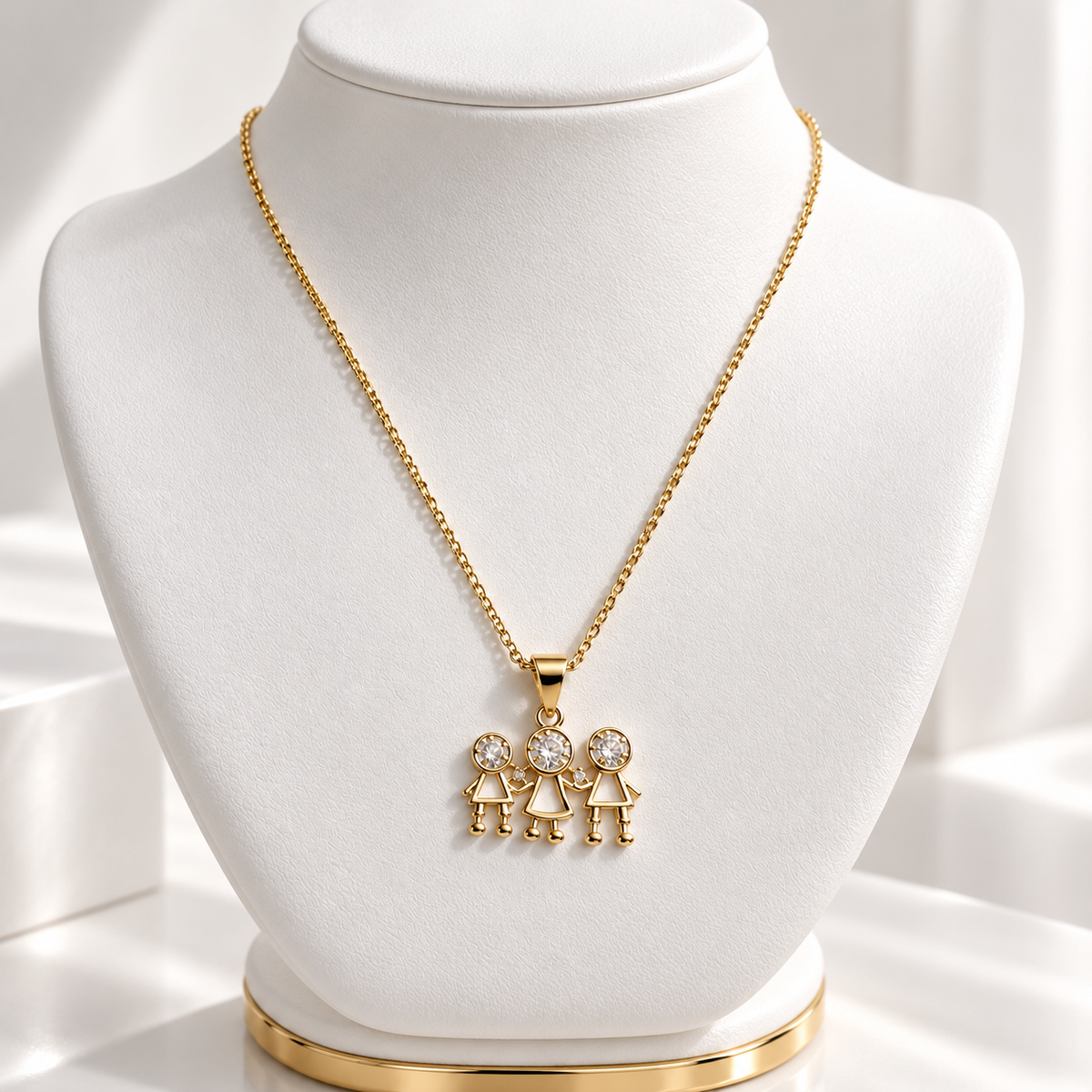 Gold-Plated Chain with 3 Children CZ Pendant