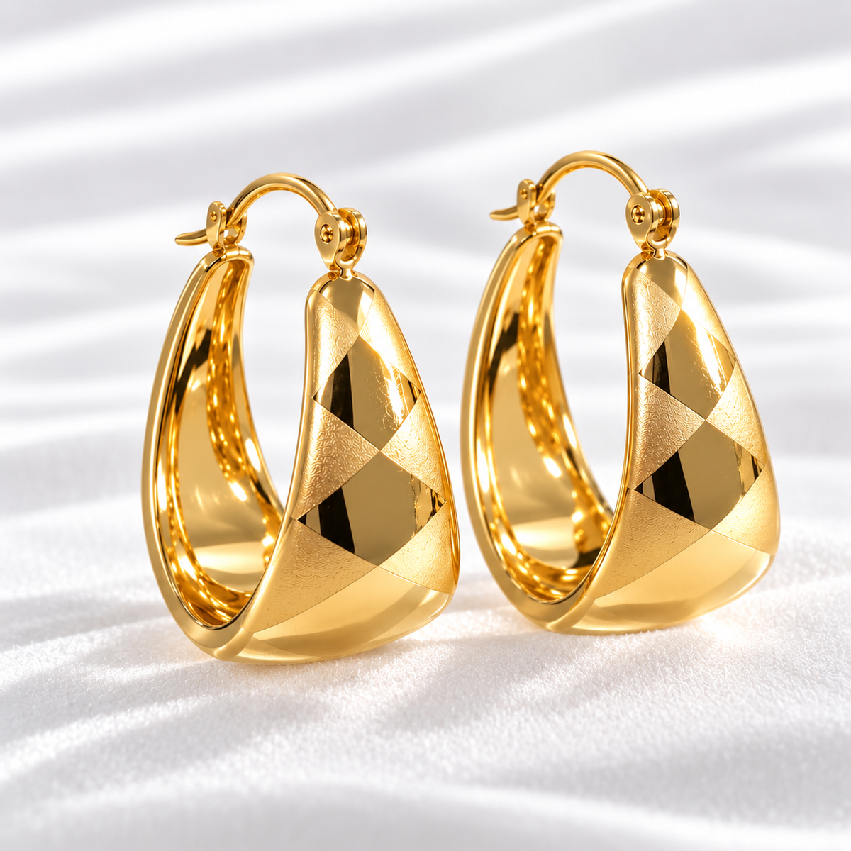 Gold-Plated Diamond-Cut Teardrop Hoop Earrings