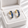 Royal Blue Crystal Gold-Palted Hoop Earrings