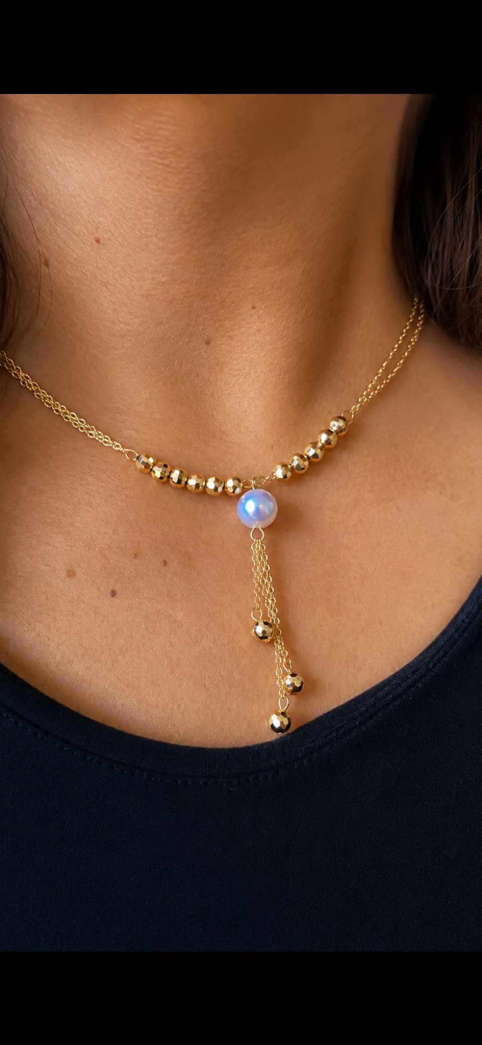 Gold-Plated Faux Pearl & Beaded Drop Necklace
