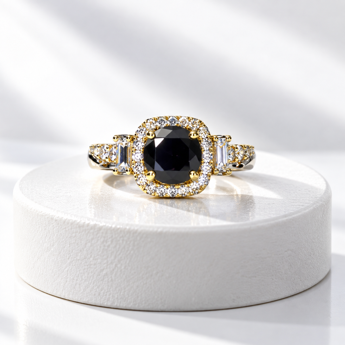 Black Crystal Halo Statement Ring
