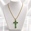 Green Crystal Gold-Laminated Cross Pendant