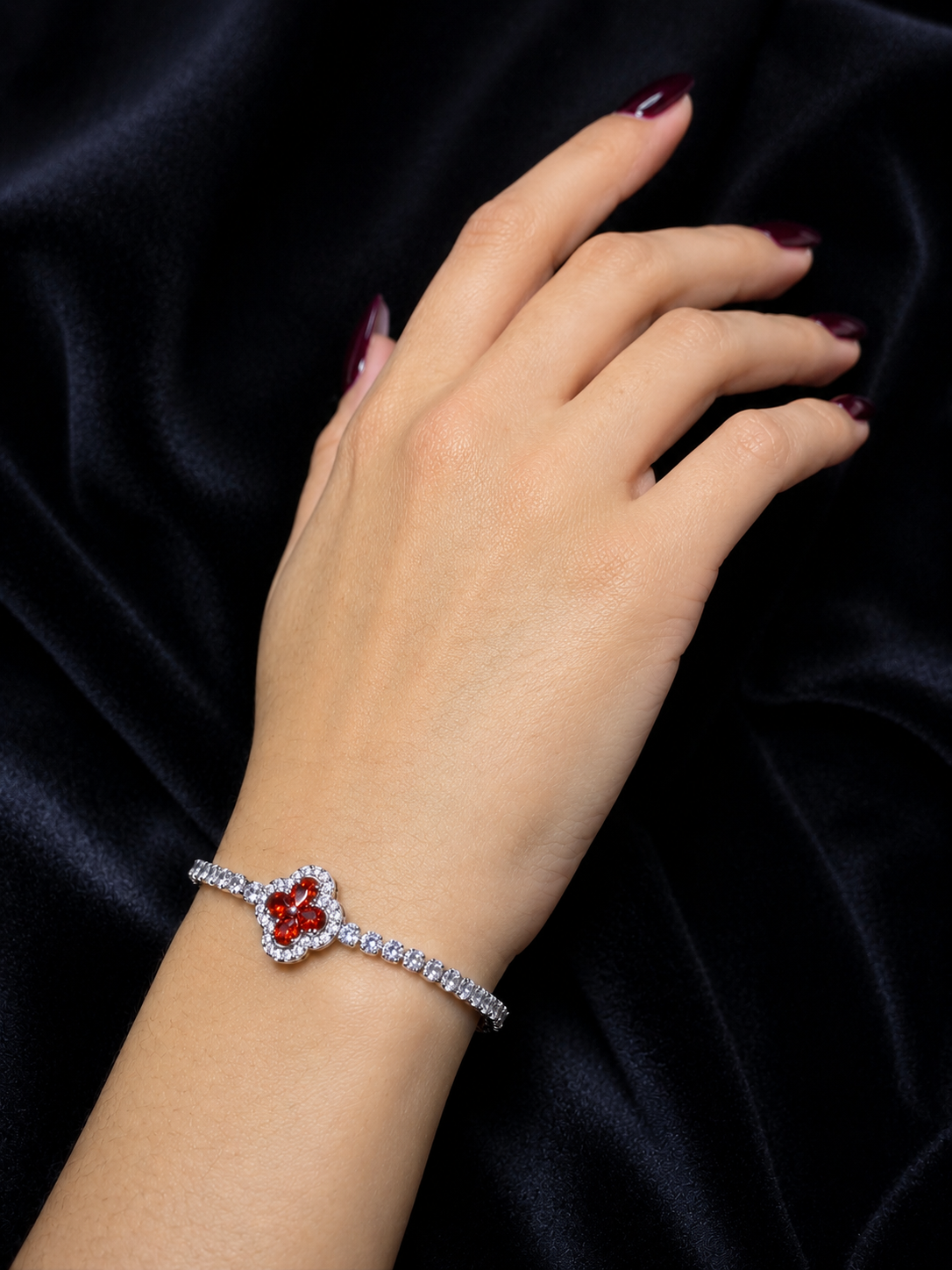 Red Clover and Crystals Tennis Bracelet