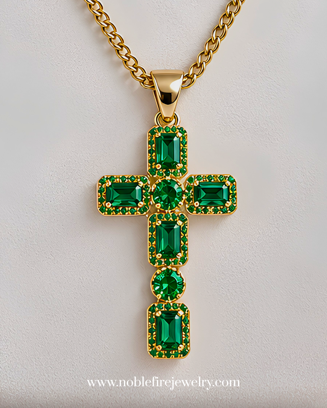 Green Crystal Gold-Laminated Cross Pendant