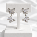 Double Butterfly CZ Drop Earrings