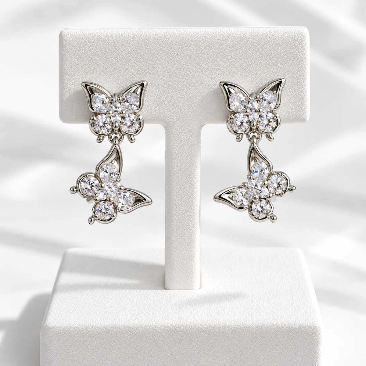 Double Butterfly CZ Drop Earrings