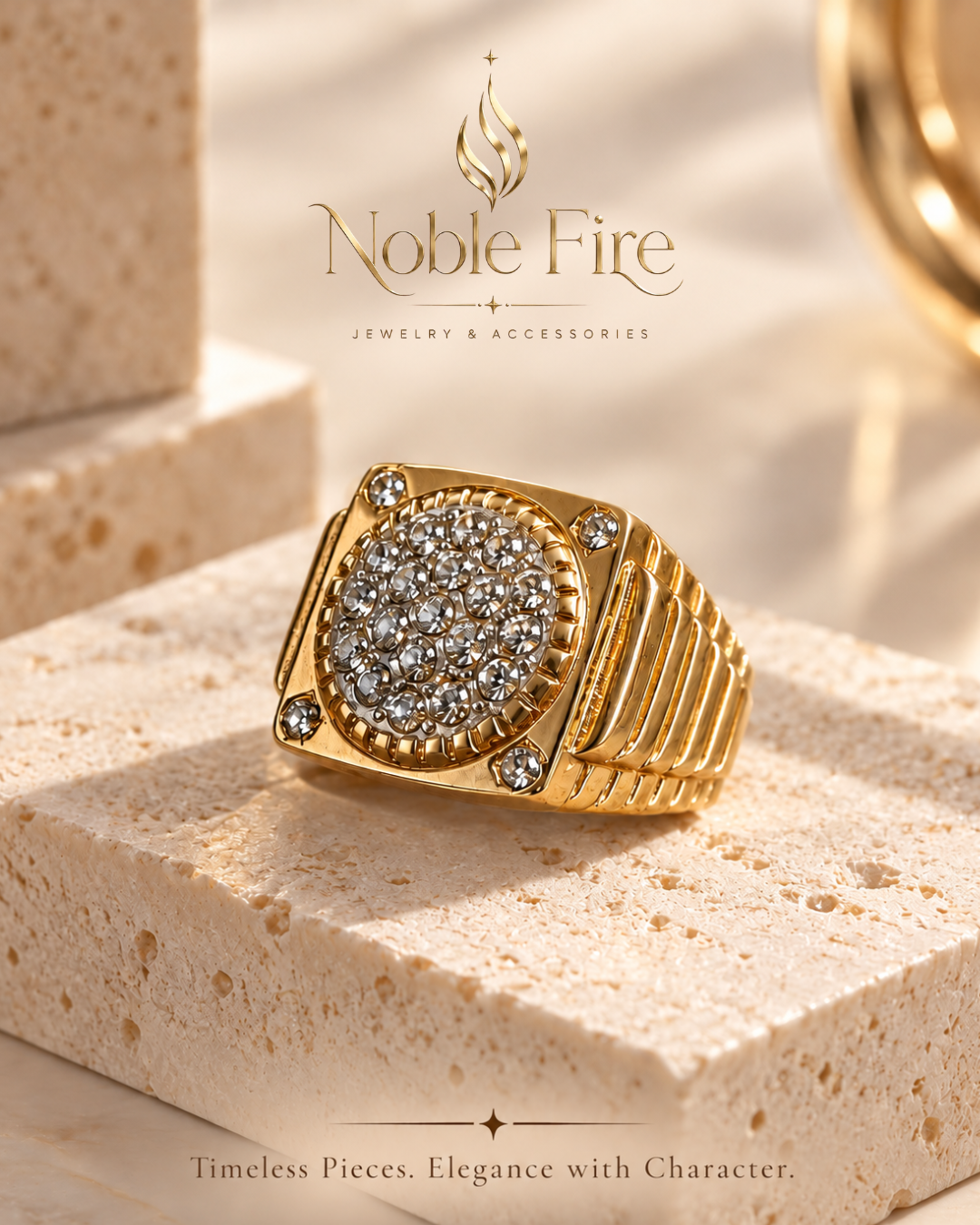 Statement Ring — Gold Tone & Crystal