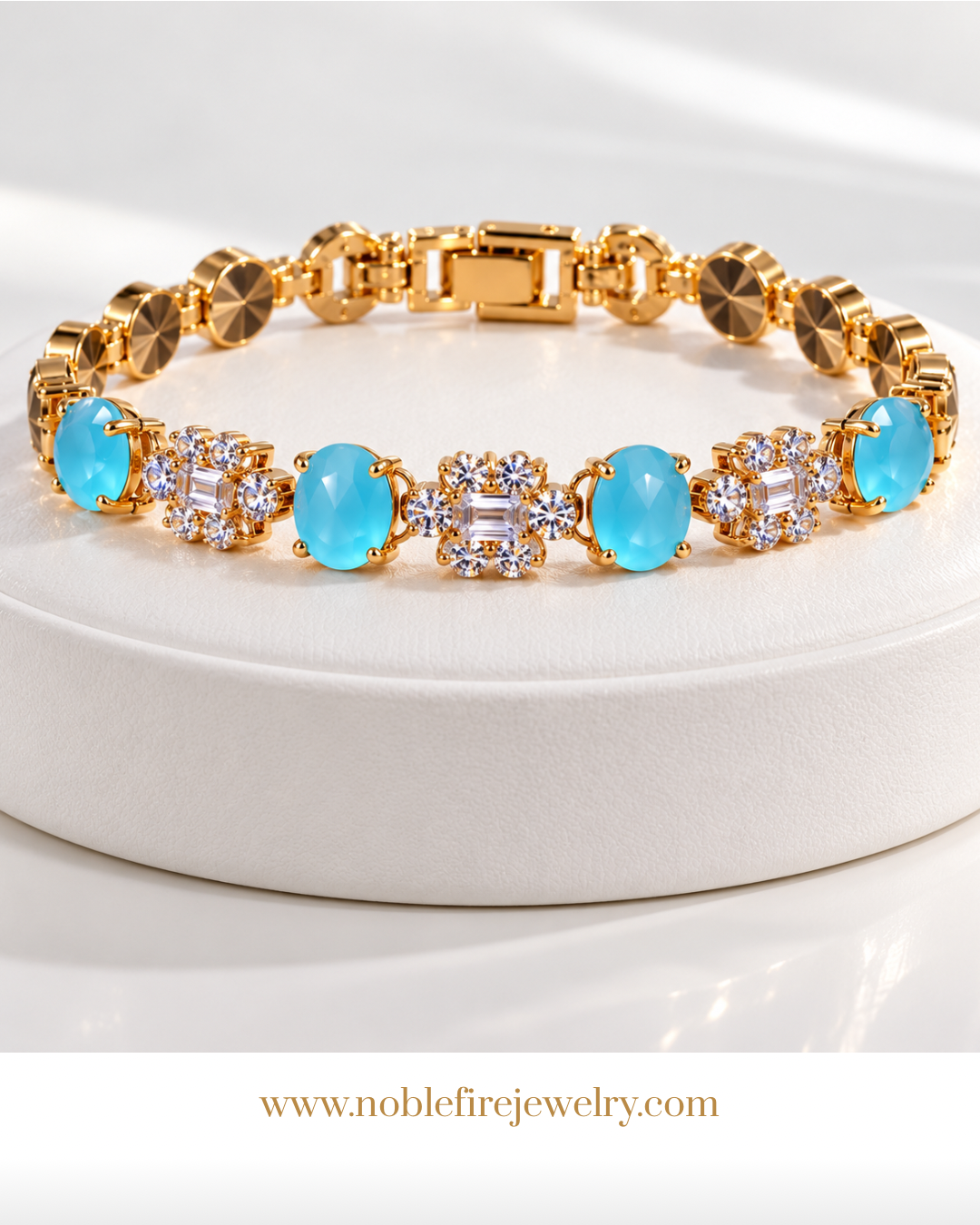 Aqua Blue & Crystal Statement Bracelet