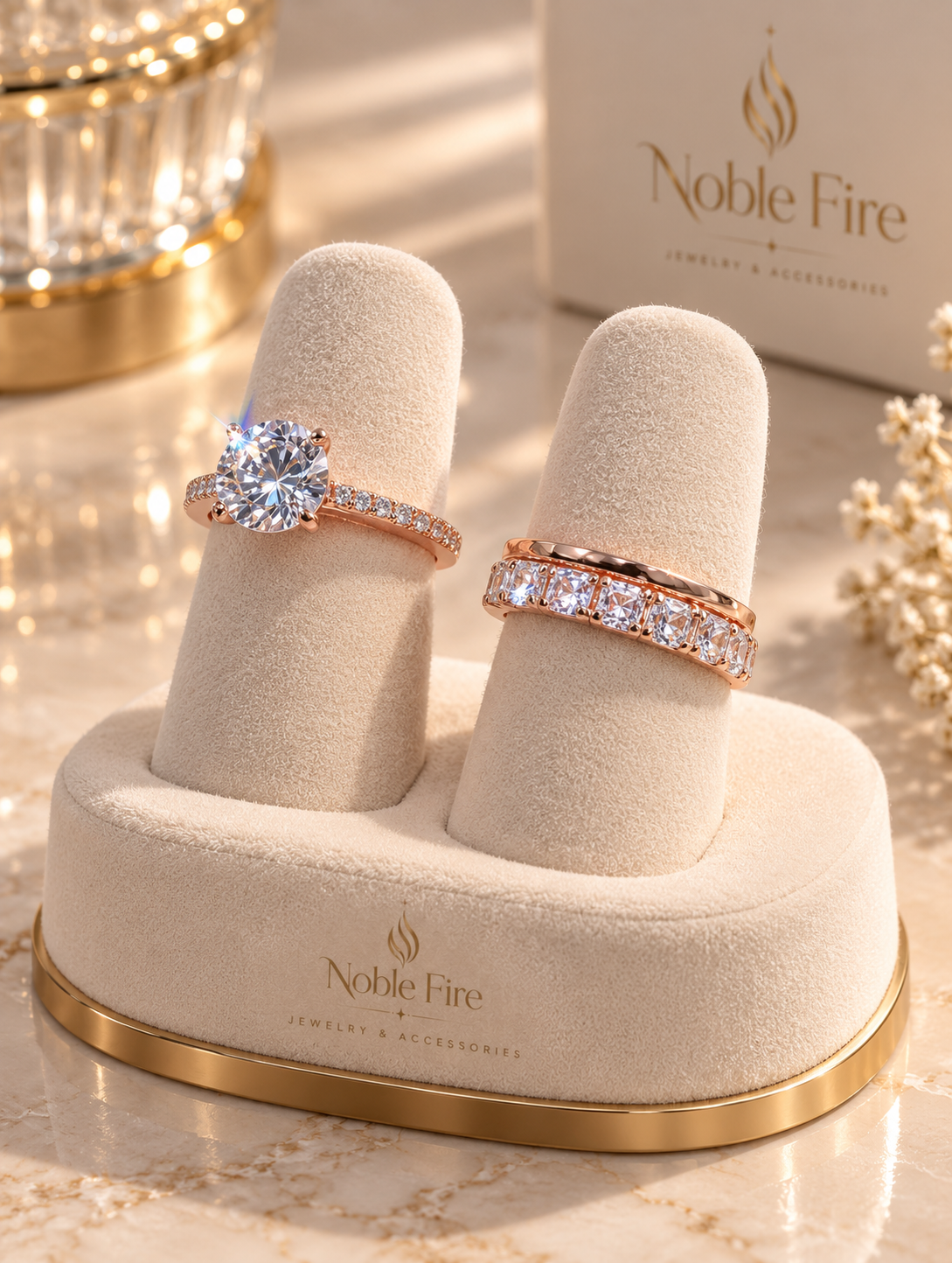 Rose Gold-Tone Crystal Ring Set