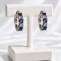 Silver-Plated Blue & Clear CZ Hoop Earrings