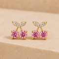 Cherry Stud Earrings with Pink Zirconia