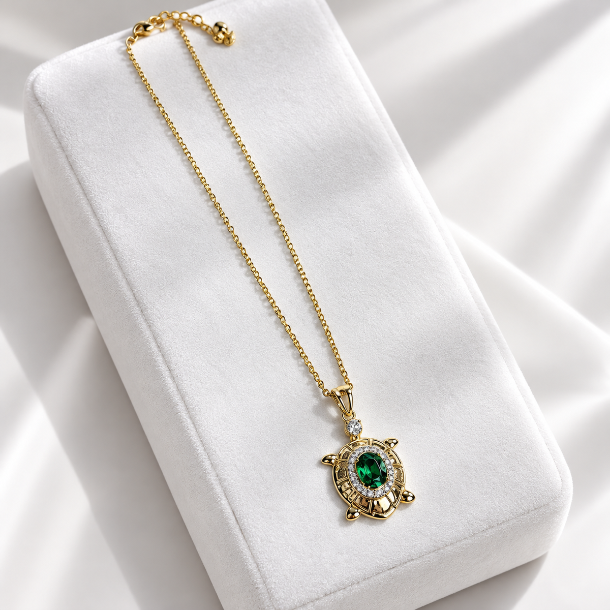 Gold-Plated Green Crystal Turtle Pendant Necklace