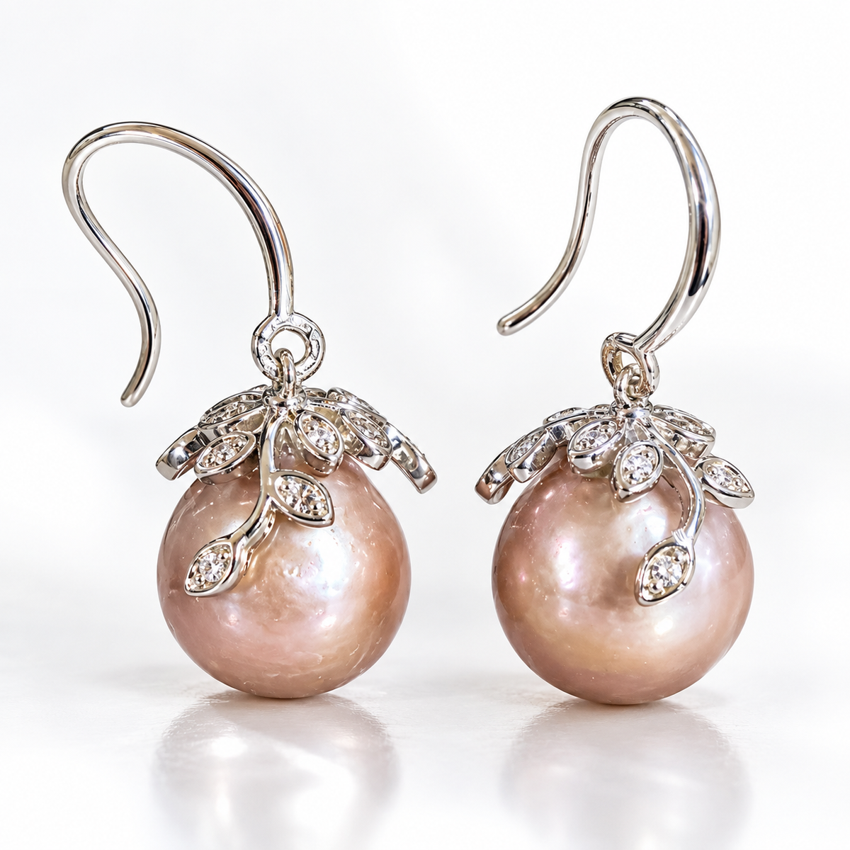 Blush Freshwater Pearl & Crystal Vine Drop Earrings