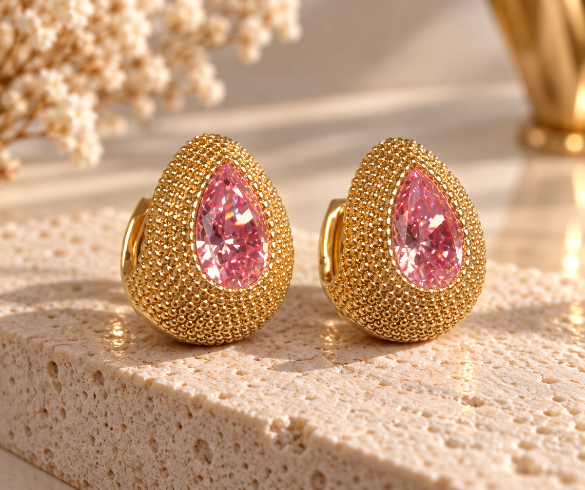 Gold-Plated Pink Crystal Huggie Earrings