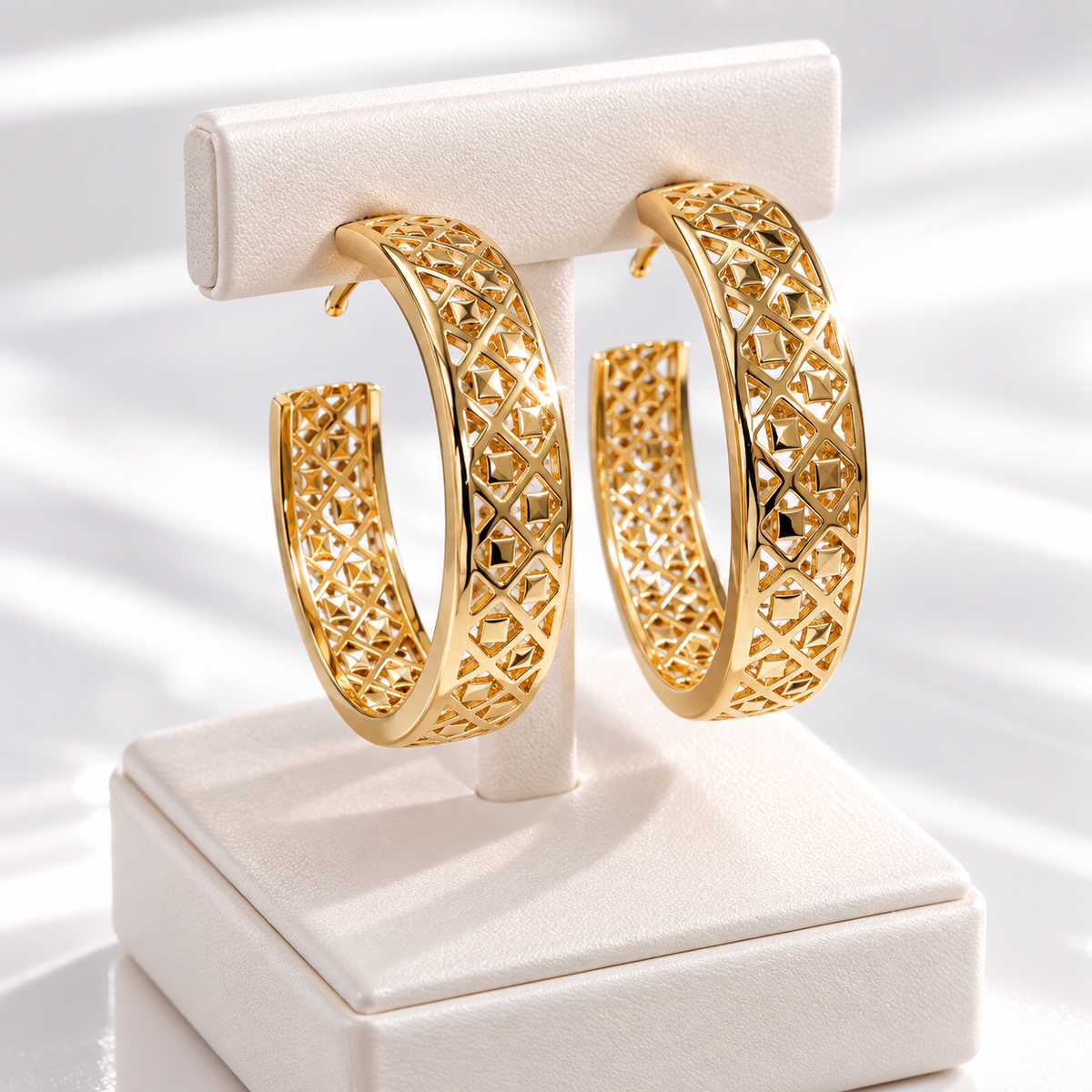 Gold-Plated Geometric Openwork Hoop Earrings