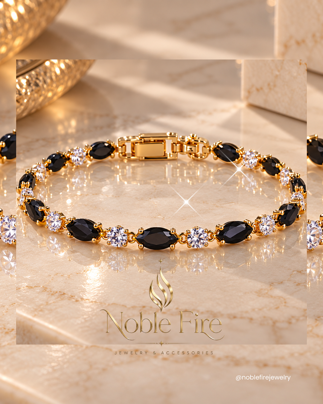 Black & Crystal Gold-Tone Bracelet