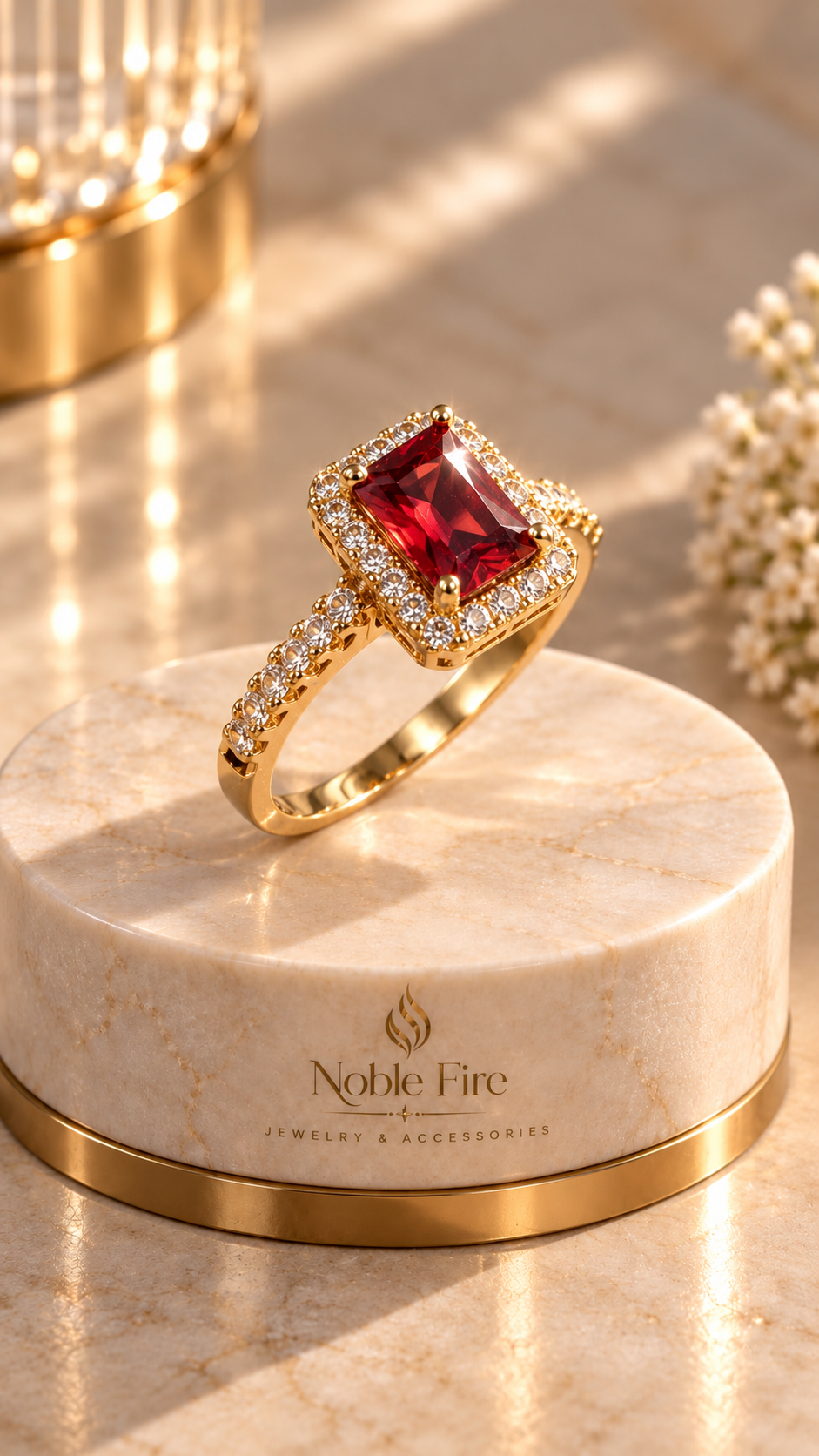 Red Stone Gold-Tone Ring