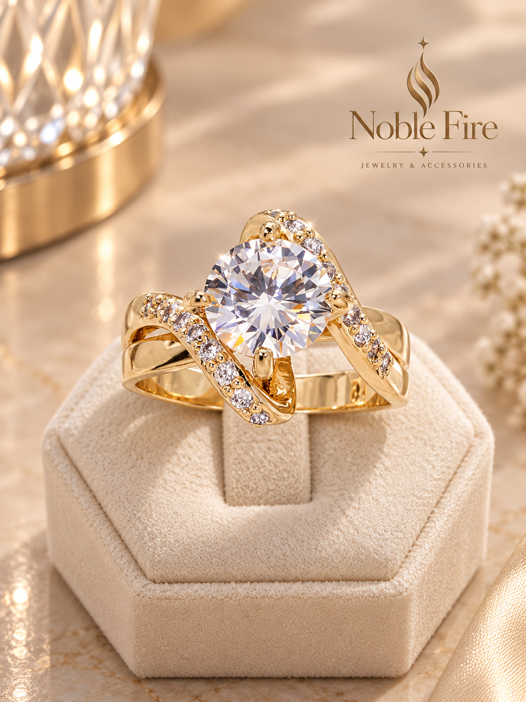 Gold-Plated Crisscross CZ Ring