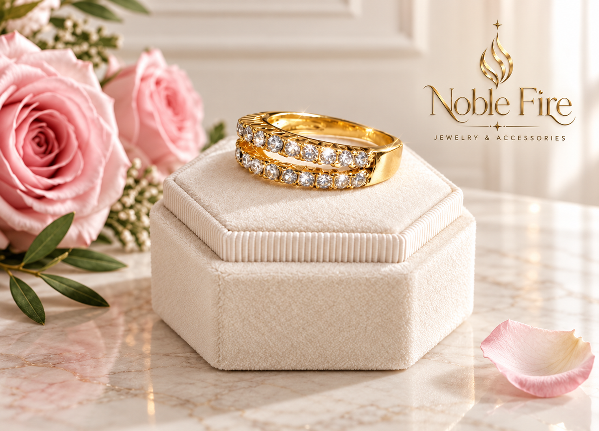 Gold-Plated Double-Row Crystal Ring