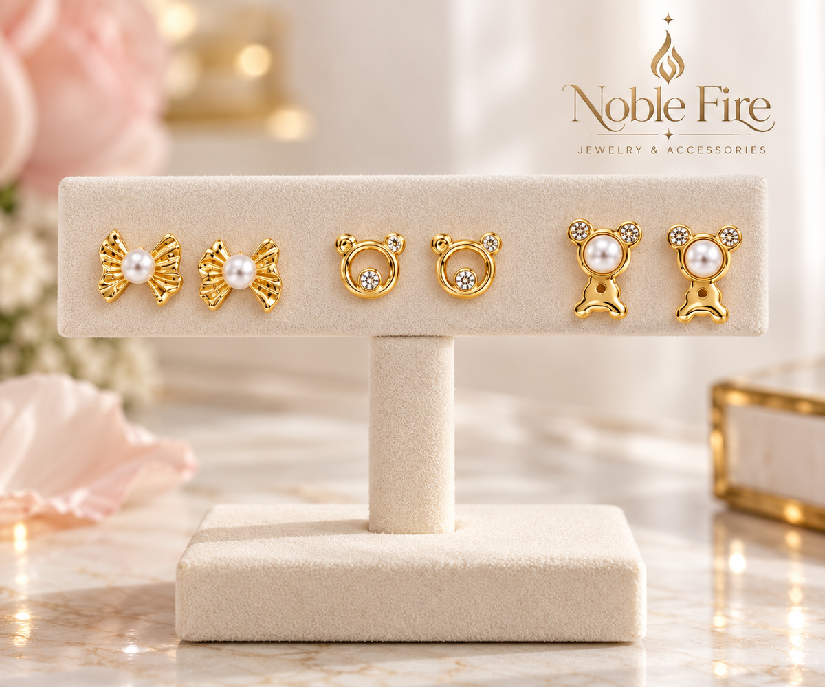 Gold-Plated Stud Earring Trio