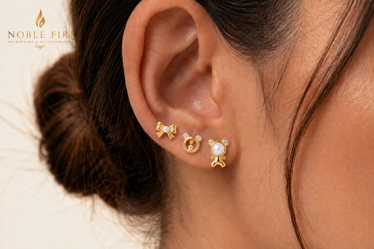 Gold-Plated Stud Earring Trio