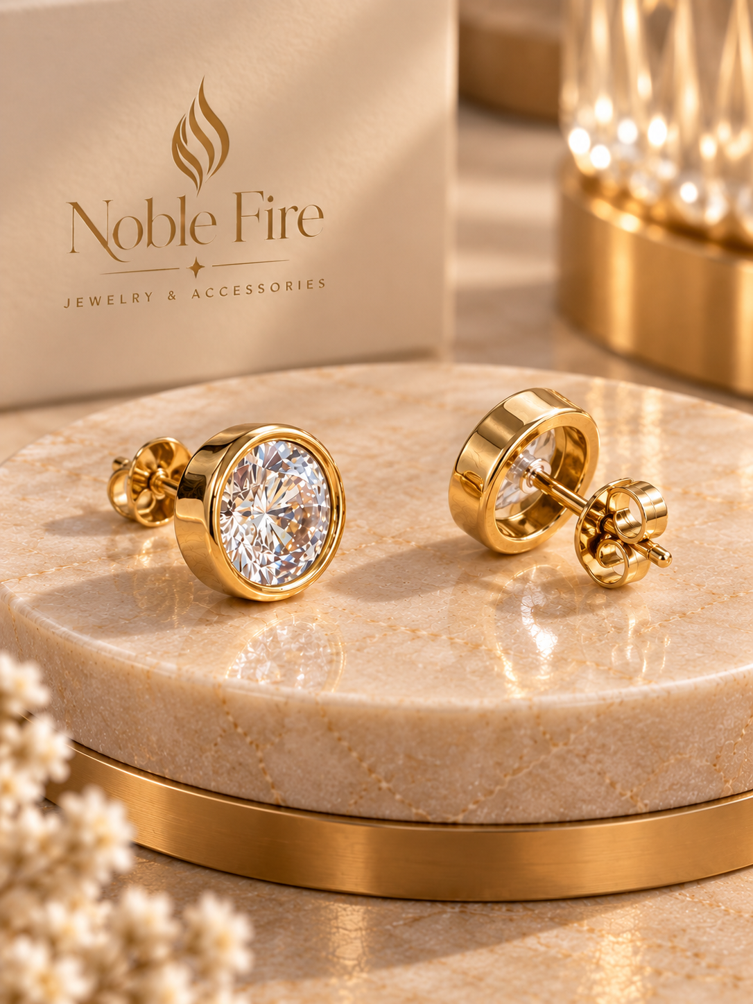 Gold-Tone Bezel-Set Cubic Zirconia Stud Earrings