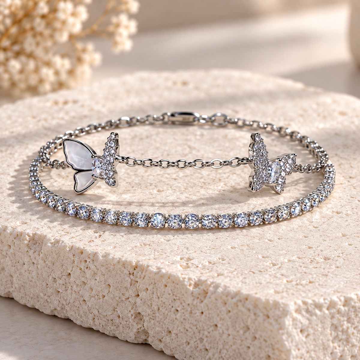 Butterfly & Crystal Tennis Bracelet
