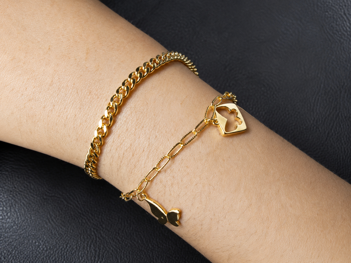 Gold-Plated Double-Strand Charm Bracelet