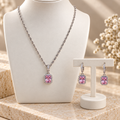 Silver Plated Pink Crystal Pendant & Earrings Set