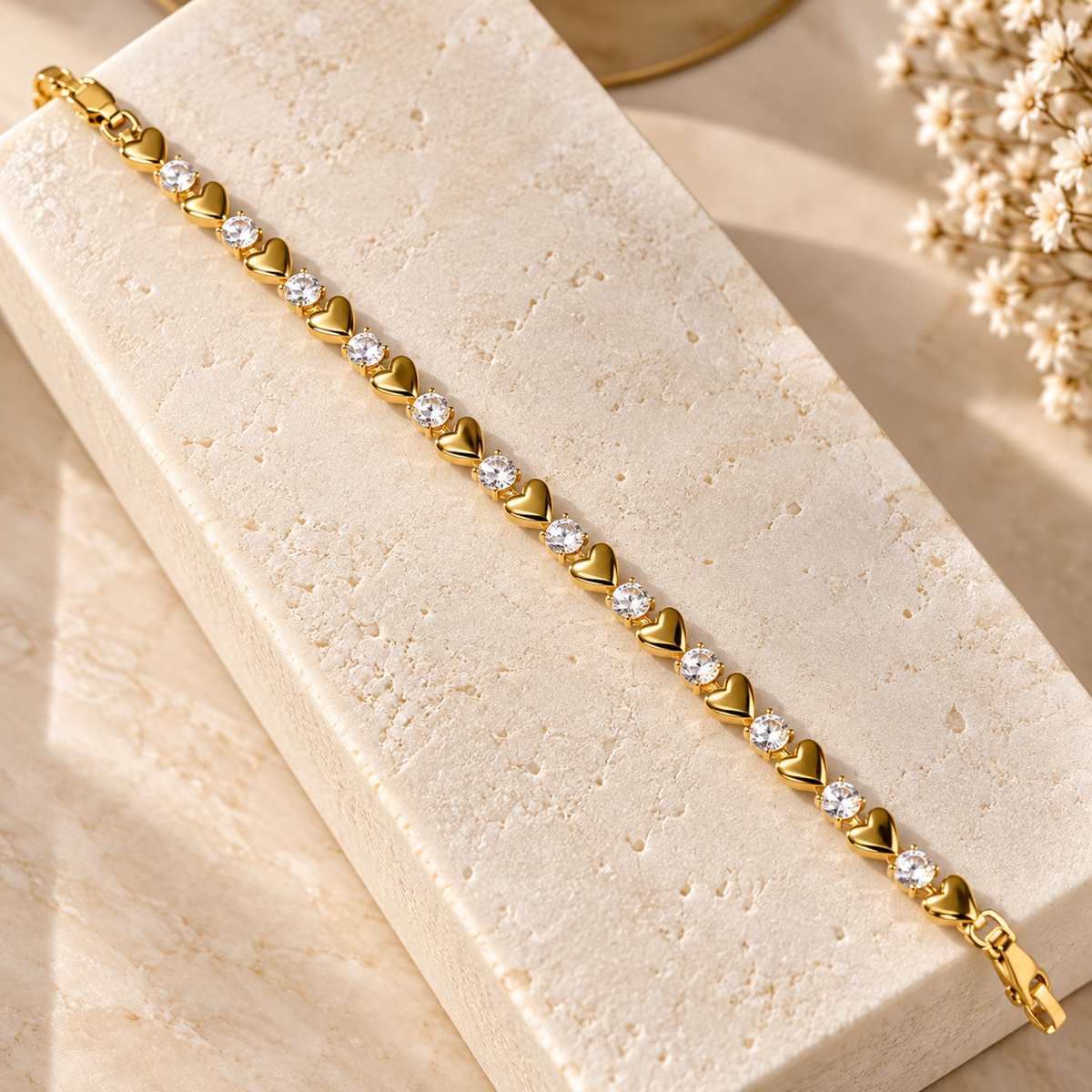 Gold-Plated Heart & Crystal Bracelet