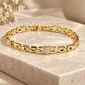 Gold-Plated Rectangular Link & Crystal Heart Bracelet
