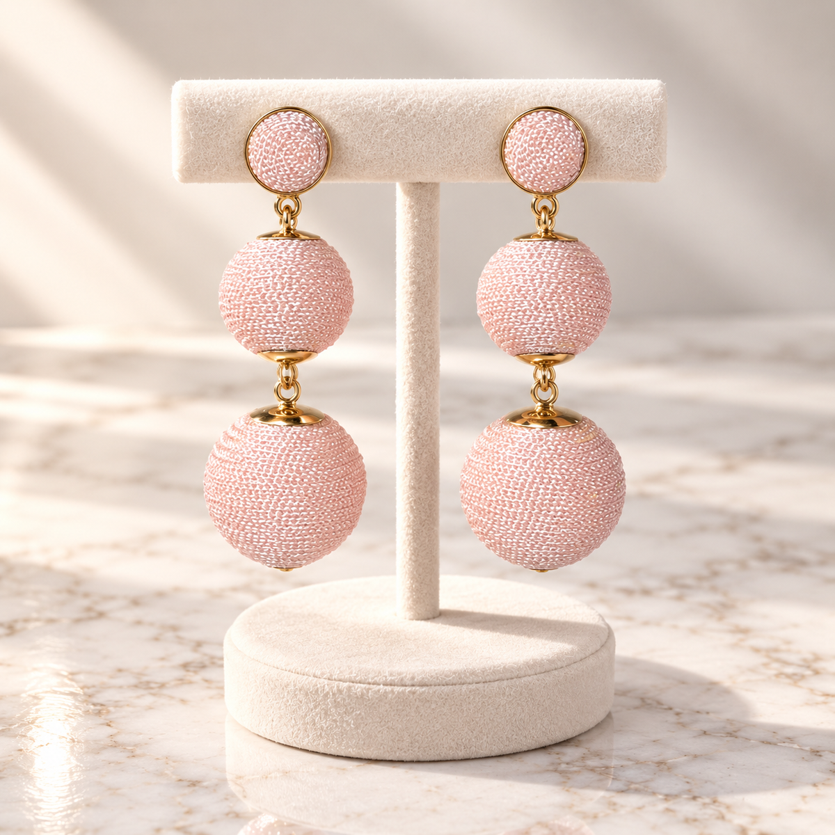 The Amélie Earrings — Pre-Loved Blush Woven Drop Earrings