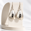 The Sylvia | Silver-Tone & Black Abstract Drop Earrings — Pre-Loved