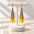 The Yvonne Earrings- Yellow Faceted Teardrop Filigree Earrings — Pre-Loved