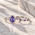 925 Sterling Silver Purple Pear-Cut Ring Set