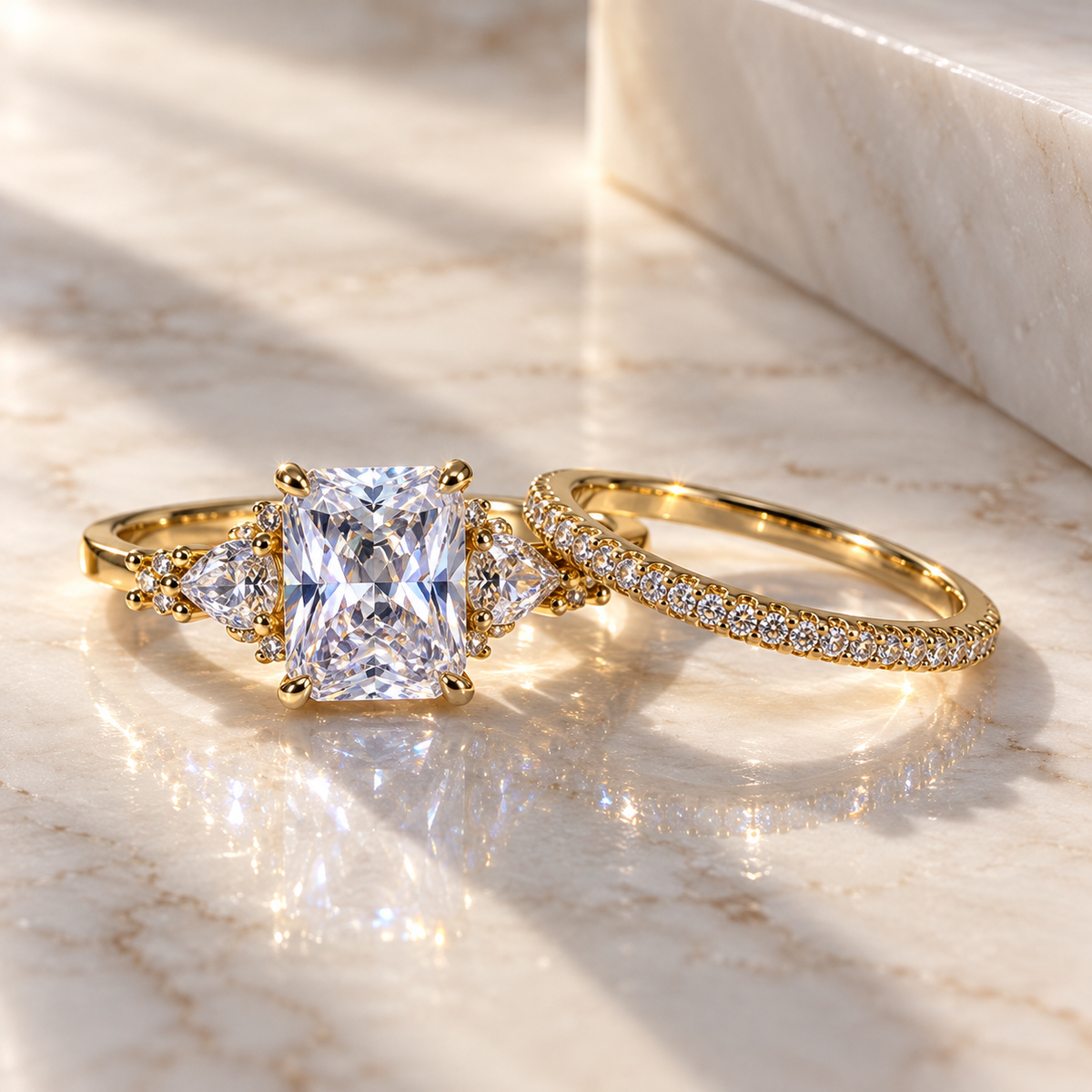 Stainless Steel & Cubic Zirconia Two-Piece Ring Set