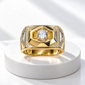 Men’s Geometric Gold-Plated Crystal Statement Ring