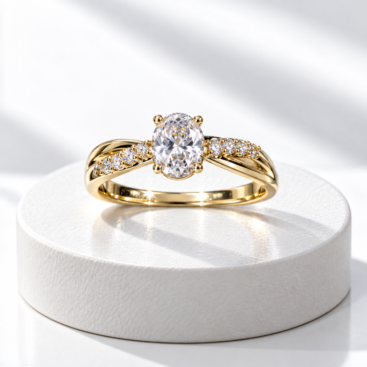 Gold-Plated Oval Crystal Ring