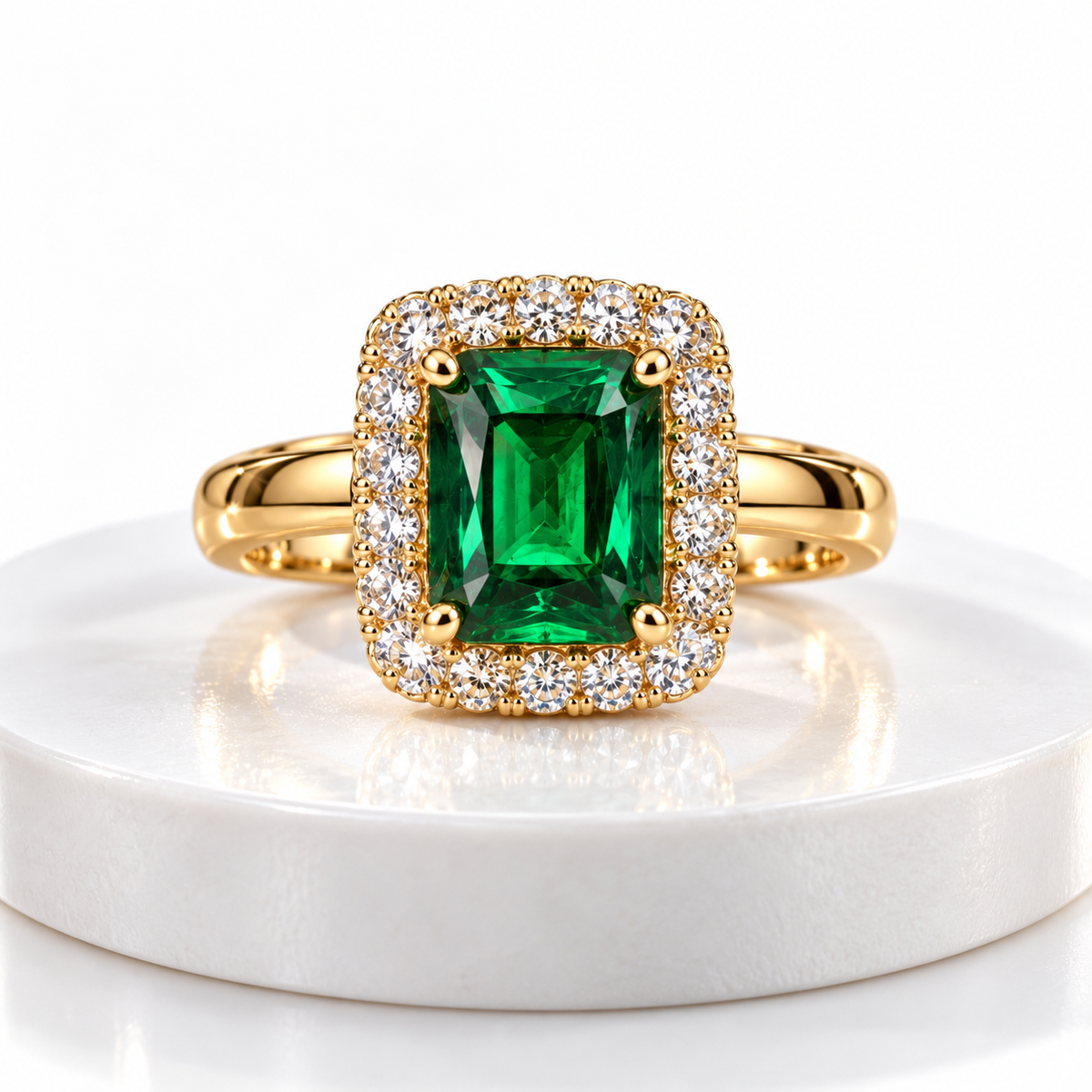 Emerald-Green Crystal Halo Ring