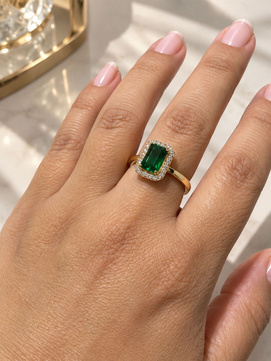 Emerald-Green Crystal Halo Ring