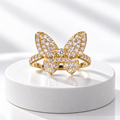 Gold-Plated Crystal Butterfly Statement Ring
