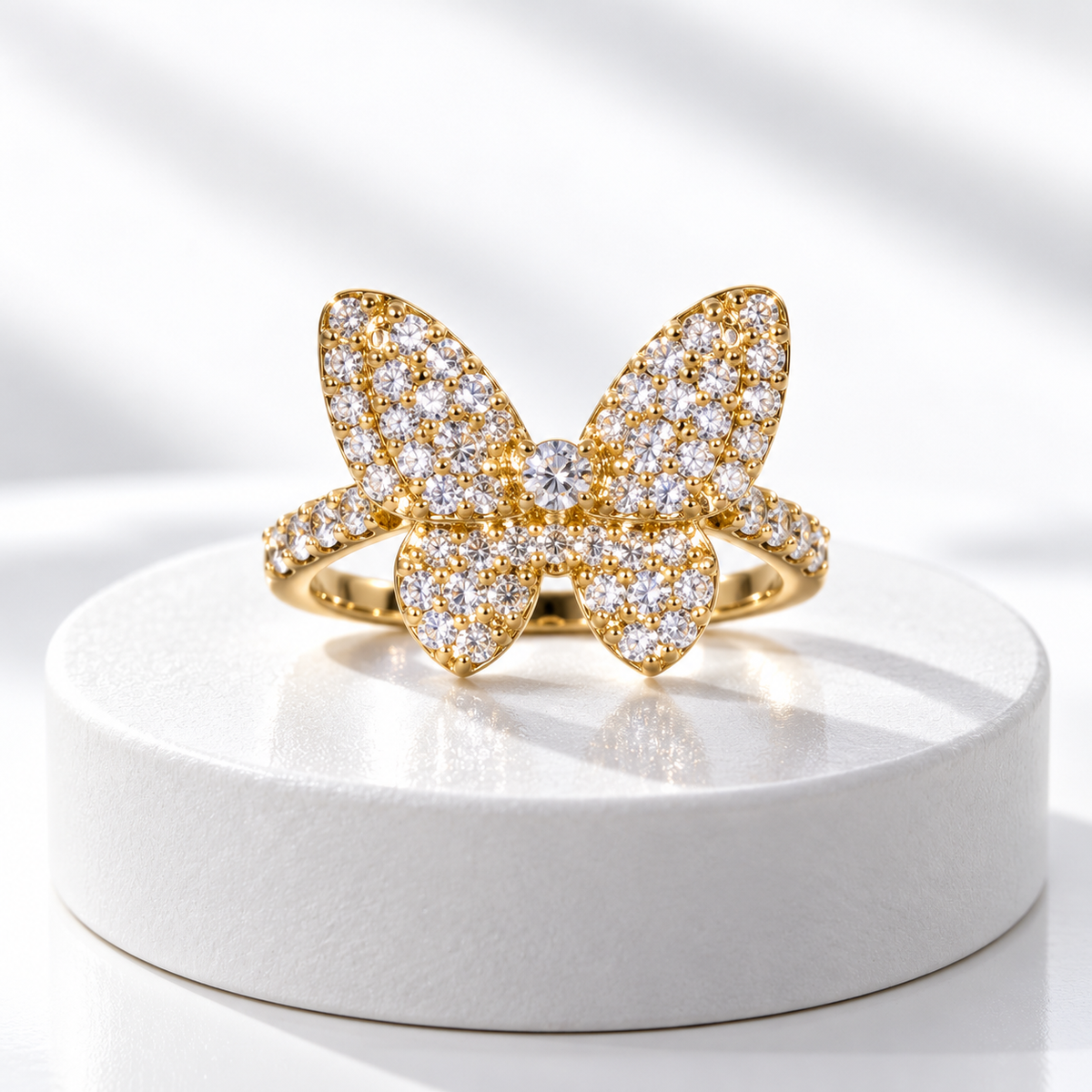Gold-Plated Crystal Butterfly Statement Ring