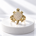Gold-Plated Pavé Crystal Turtle Statement Ring
