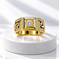 Men’s Gold-Plated Geometric Crystal Statement Ring