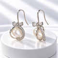 Freshwater Pearl & CZ Sculptural Drop Earrings