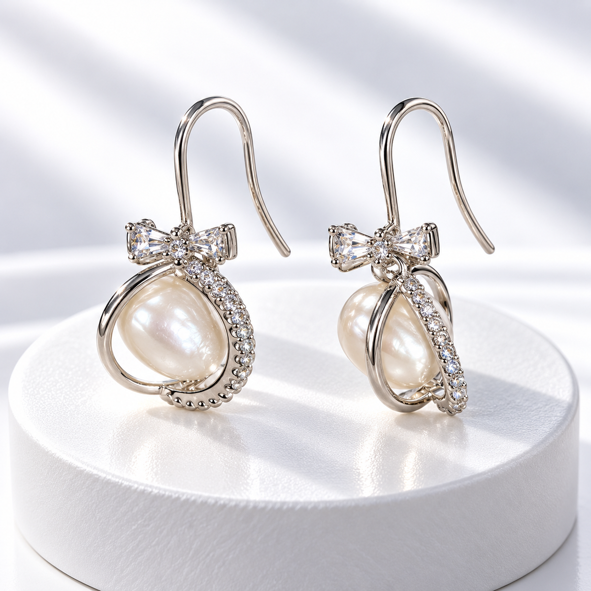 Freshwater Pearl & CZ Sculptural Drop Earrings