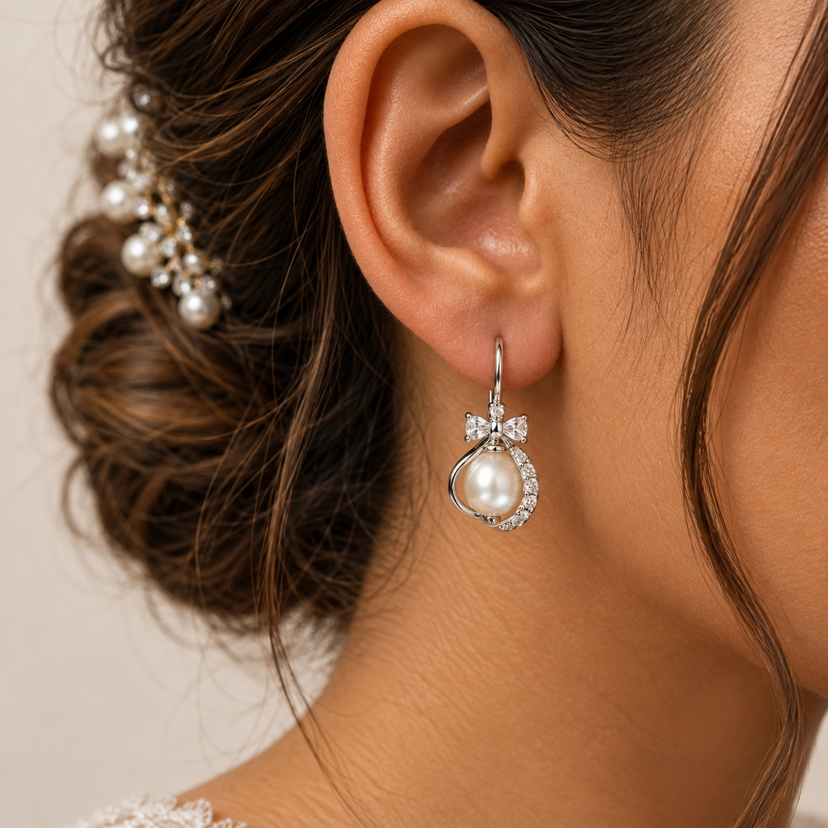 Freshwater Pearl & CZ Sculptural Drop Earrings