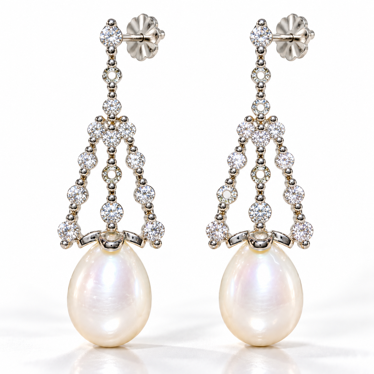 Freshwater Pearl & CZ Chandelier Drop Earrings