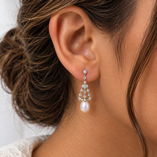 Freshwater Pearl & CZ Chandelier Drop Earrings