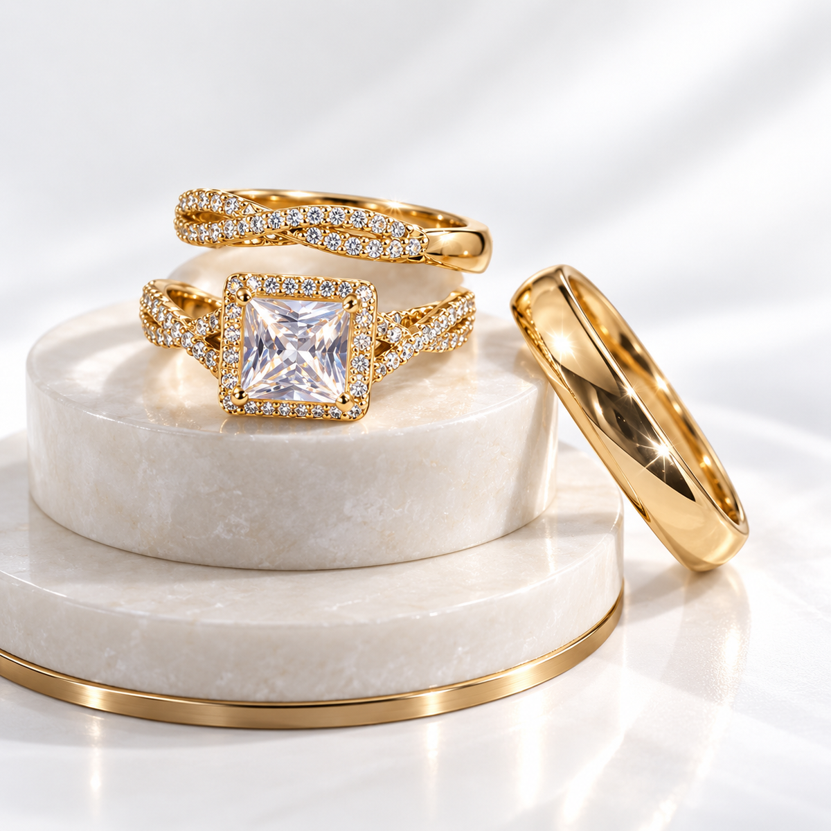 Gold-Tone Princess-Cut Crystal Ring Set